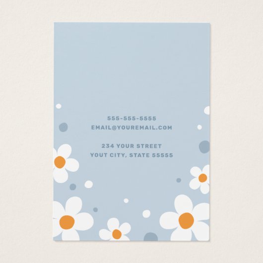 Aardbeienbloesem retro stoffige blauwe oorbel kaar visitekaartje (Achterkant)