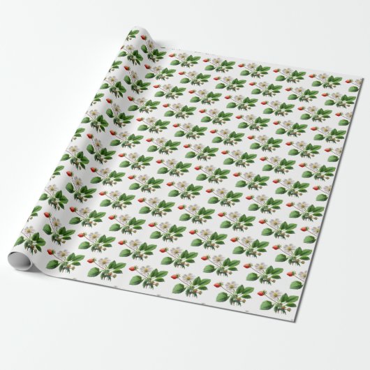 Aardbeienbloesems op wit cadeaupapier (Uitgerold)