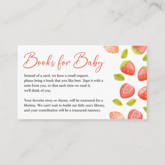 Aardbeienboeken voor Baby berry Sweet Baby shower Informatiekaartje (Voorkant)