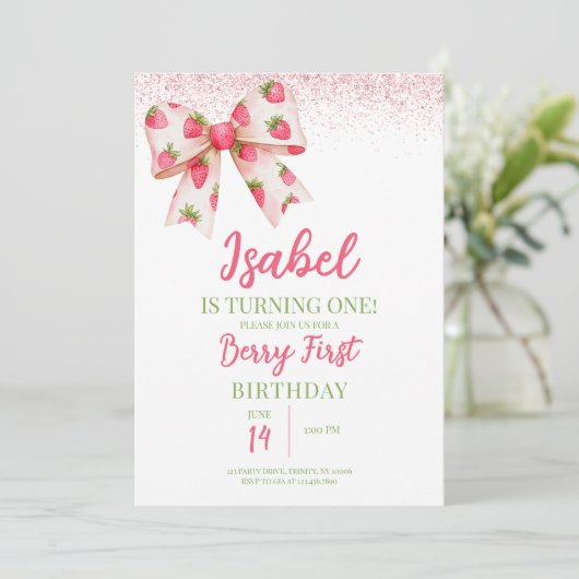 Aardbeienboog verjaardag kaart (Staand voorkant)