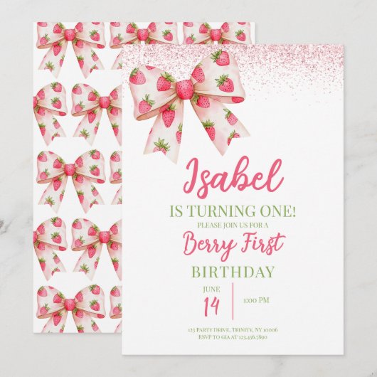 Aardbeienboog verjaardag kaart (Voorkant / Achterkant)