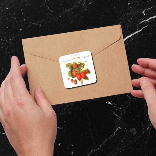 aardbeienboomgaard bruiloft vierkante sticker