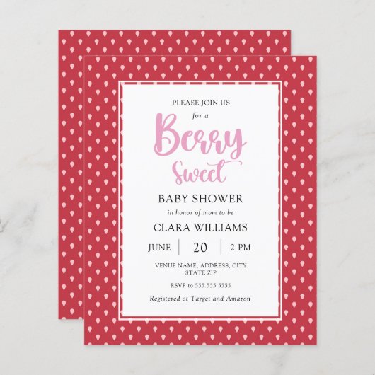 Aardbeienbudget Baby shower uitnodiging (Voorkant / Achterkant)