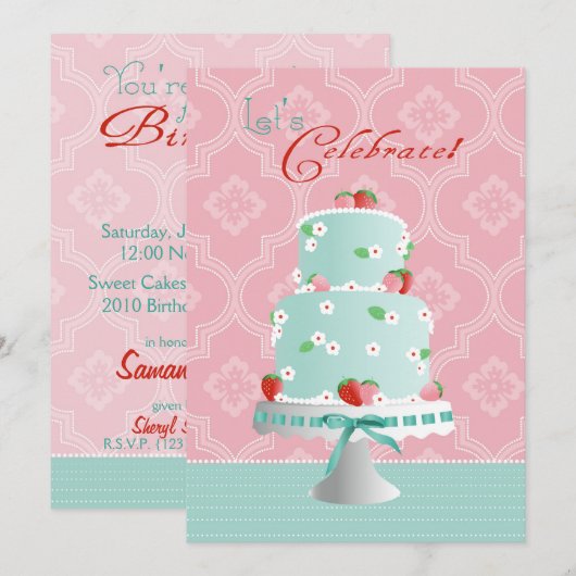 AardbeienCake Birthday Kaart (Voorkant / Achterkant)