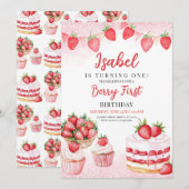 AardbeienCake Birthday Kaart (Voorkant / Achterkant)