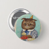 AardbeienCake Birthday Kat Ronde Button 5,7 Cm (Voorkant /achterkant)