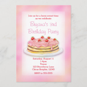 AardbeienCake Birthday Party Invitations Kaart