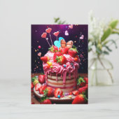 AardbeienCake Feestdagenkaart (Staand voorkant)