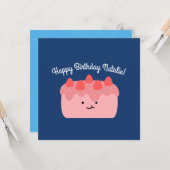 AardbeienCake | Happy Birthday Greeting Flat Kaart (Voorkant / Achterkant in situ)