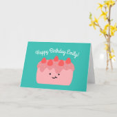 AardbeienCake | Happy Birthday Greeting Folded Kaart (Gele Bloem)