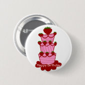 Aardbeiencake, Happy Birthday-toets Ronde Button 5,7 Cm (Voorkant /achterkant)