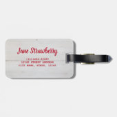 Aardbeiencake met munt op wit hout bagagelabel (Achterkant horizontaal)