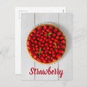 Aardbeiencake met munt op wit hout feestdagenkaart (Voorkant / Achterkant)