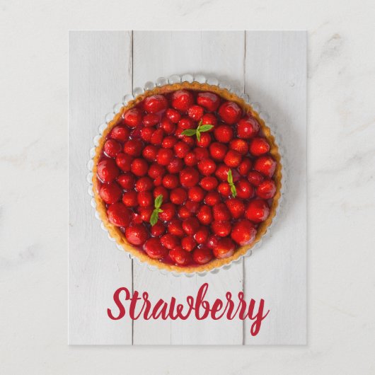Aardbeiencake met munt op wit hout feestdagenkaart (Voorkant)
