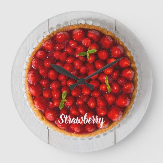 Aardbeiencake met munt op wit hout grote klok (Voorkant)