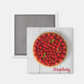 Aardbeiencake met munt op wit hout magneet (Voorkant / Achterkant)