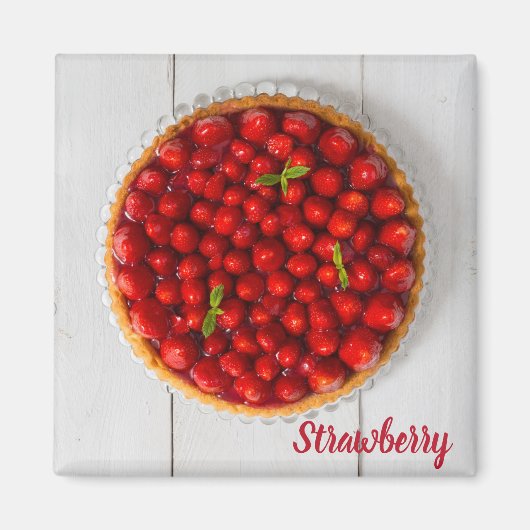 Aardbeiencake met munt op wit hout magneet (Voorkant)