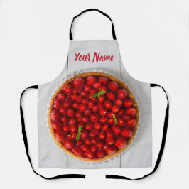 Aardbeiencake met munt op wit hout schort