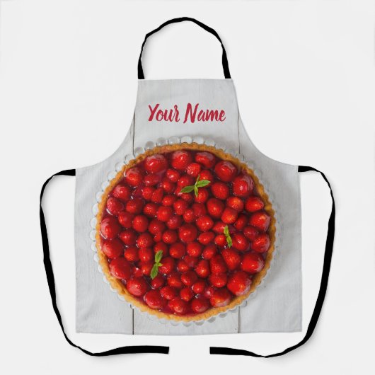 Aardbeiencake met munt op wit hout schort (Voorkant)