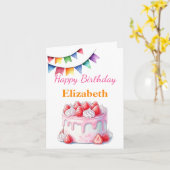 Aardbeiencake  naam & tekst Verjaardag Kaart (Gele Bloem)