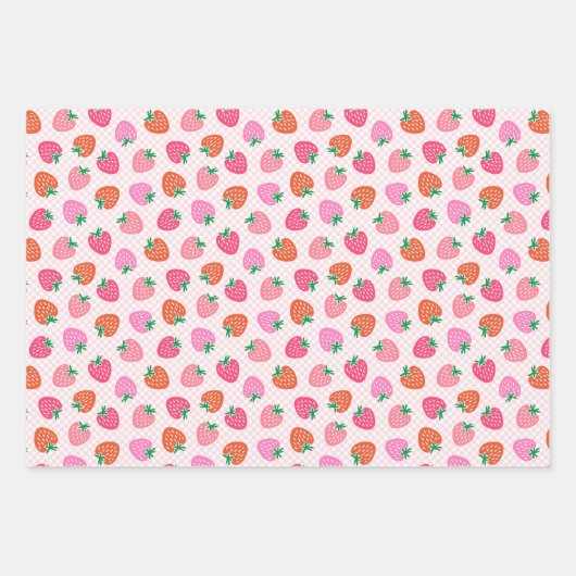 Aardbeiencheques & Argyle Christmas Pink Green Inpakpapier Vel (Voorkant)