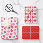 Aardbeiencheques & Argyle Christmas Pink Red Inpakpapier Vel<br><div class="desc">Een schattige Strawberry cheques & Argyle set van inpakpapier. Inclusief 3 design; Strawberries dambordpatroon,  rode en roze argyle en rode controlepatroon. Een leuk,  trendy ontwerp voor tieners en tweens. Geweldig voor kerst,  Valentijnsdag en andere feestdagen.</div>