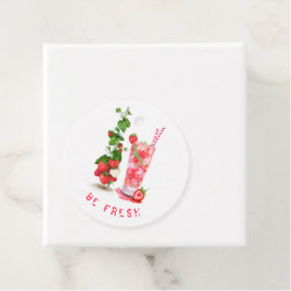 Aardbeiencocktail-cadeaubijslags custom tekst bedankjes labels