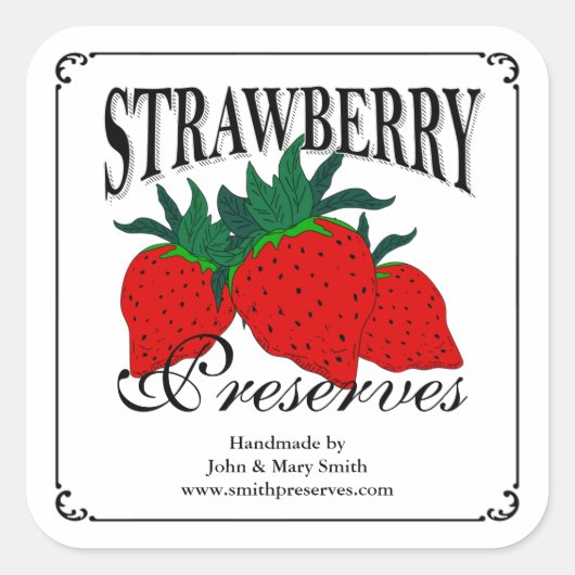 Aardbeienconserven of jamlabels. vierkante sticker (Voorkant)