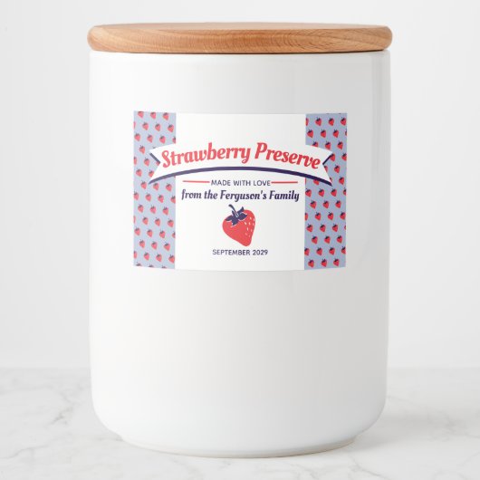 Aardbeienconservering jam jar voedsellabel sticker (Voorkant)