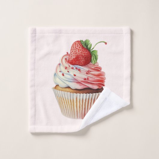 Aardbeiencupcake zoet dessert bad handdoek (Wasdoekje)