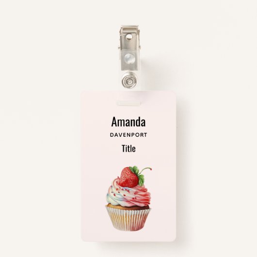 Aardbeiencupcake zoet dessert badge (Achterkant met clip)