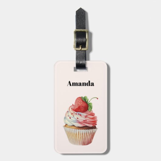 Aardbeiencupcake zoet dessert bagagelabel (Voorkant verticaal)