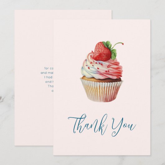 Aardbeiencupcake zoet dessert bedankkaart (Voorkant / Achterkant)