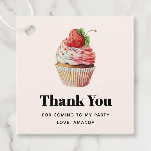 Aardbeiencupcake zoet dessert bedankt bedankjes labels (Voorkant)