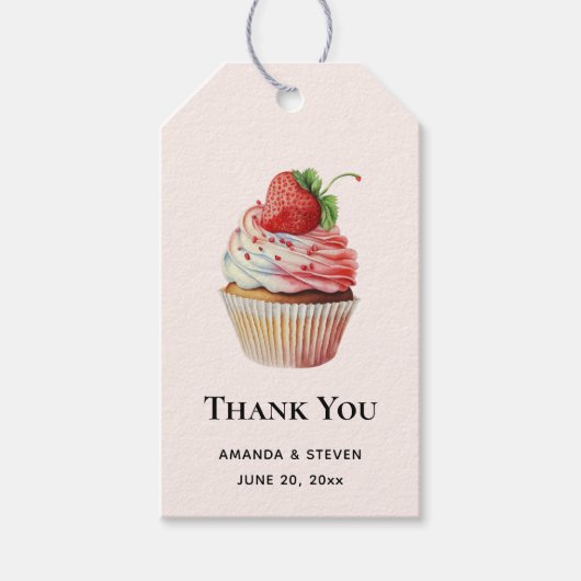 Aardbeiencupcake zoet dessert bedankt cadeaulabel (Voorkant)