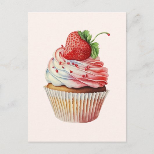 Aardbeiencupcake zoet dessert briefkaart (Voorkant)