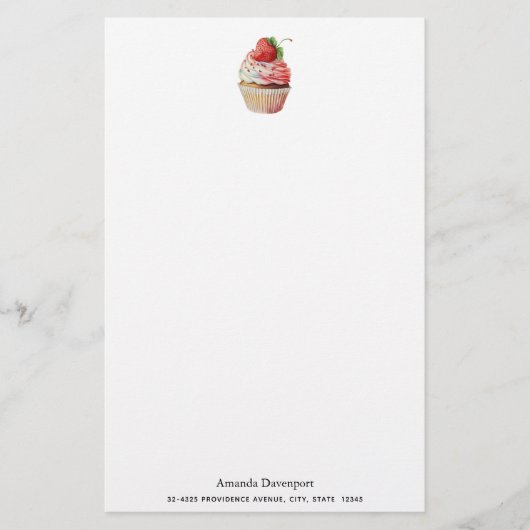 Aardbeiencupcake zoet dessert briefpapier (Voorkant)