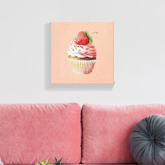 Aardbeiencupcake zoet dessert canvas afdruk (Insitu (Woonkamer))