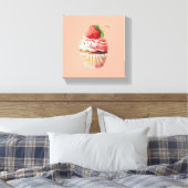 Aardbeiencupcake zoet dessert canvas afdruk (Insitu (Slaapkamer))