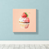 Aardbeiencupcake zoet dessert canvas afdruk (Insitu (Houten vloer))
