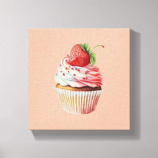 Aardbeiencupcake zoet dessert canvas afdruk (Voorkant)