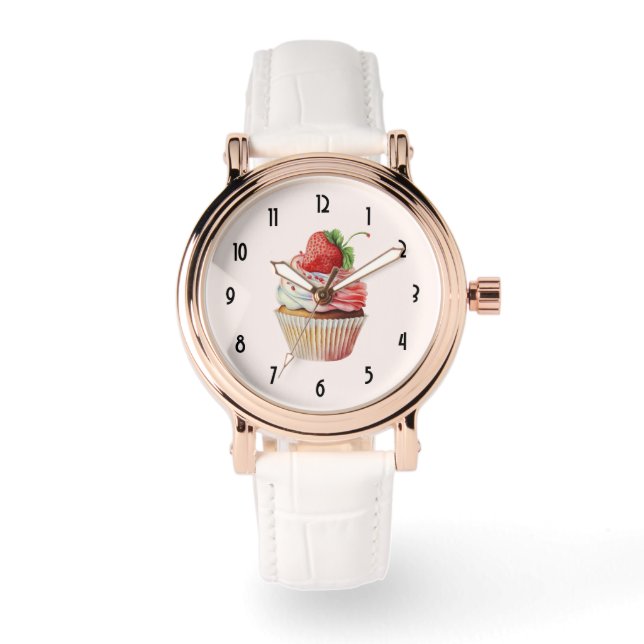 Aardbeiencupcake zoet dessert horloge (Voorkant)