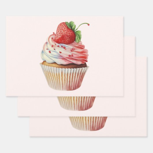 Aardbeiencupcake zoet dessert inpakpapier vel (Set)