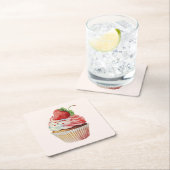 Aardbeiencupcake zoet dessert kartonnen onderzetters (Insitu)