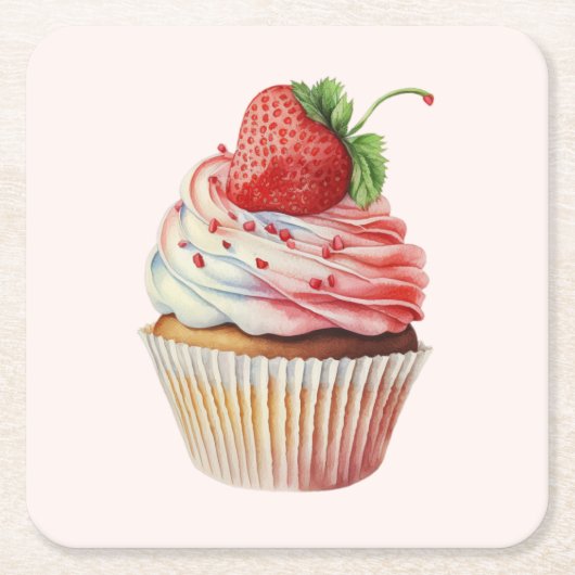 Aardbeiencupcake zoet dessert kartonnen onderzetters (Voorkant)