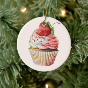 Aardbeiencupcake zoet dessert keramisch ornament