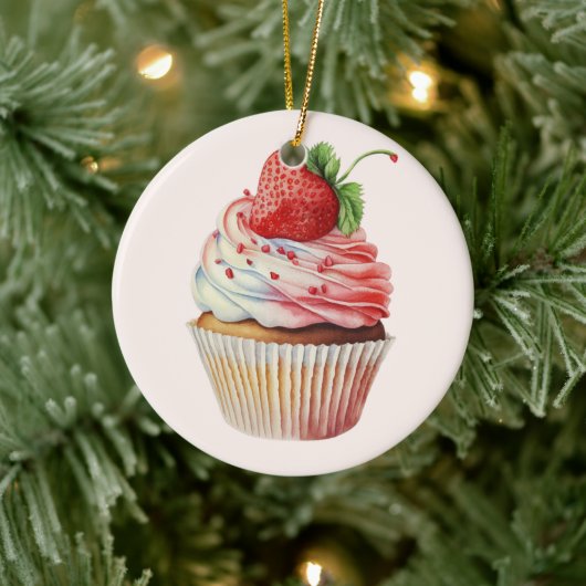 Aardbeiencupcake zoet dessert keramisch ornament (Boom)