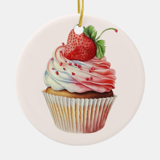 Aardbeiencupcake zoet dessert keramisch ornament (Voorkant)