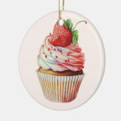 Aardbeiencupcake zoet dessert keramisch ornament (Links)