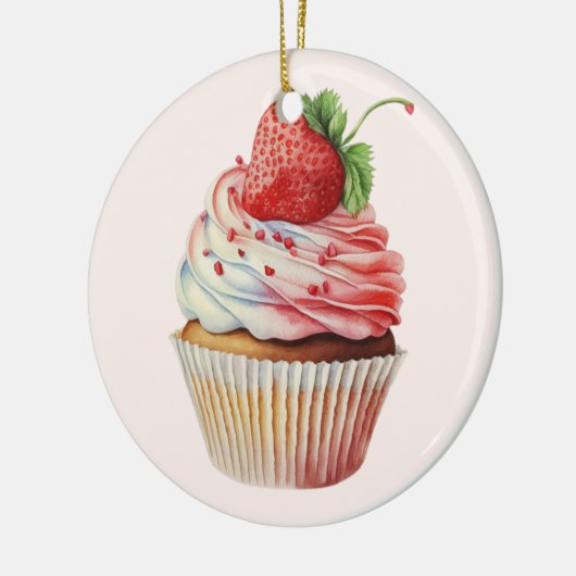 Aardbeiencupcake zoet dessert keramisch ornament (Links)